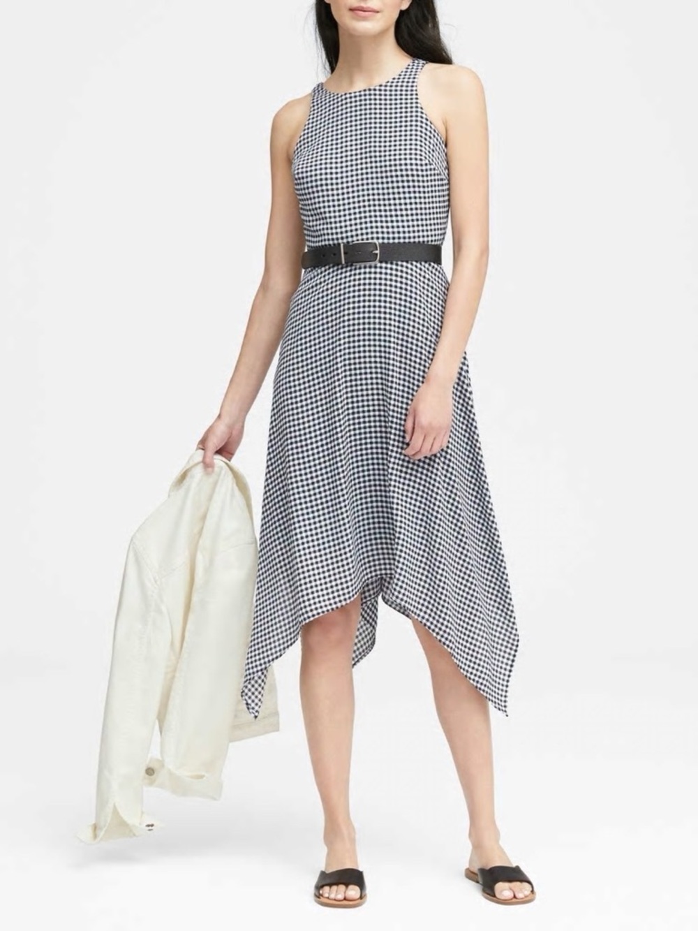 Black & White Gingham Handkerchief-Hem Dress 4 Tall